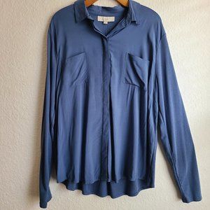 LOFT Blue Blouse Button Down Long Sleeve